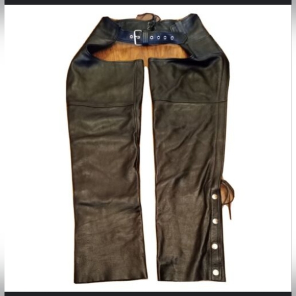 FMC Unisex Black Leather Motorcycle Chaps - Picture 1 of 14